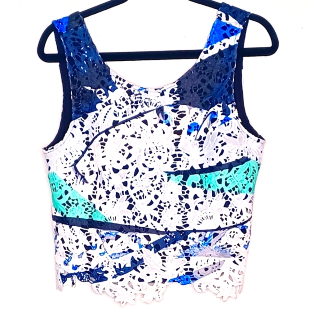 🌺 Bar III Lace Overlay Cobalt Blue Crop Top